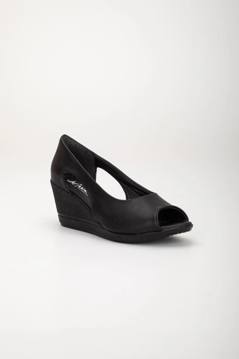 Dilimler Ayakkabı Slices Shoes Wedge Sole Open Toe Orthopedic Artificial Leather Black Women's Wedge Heel Shoes