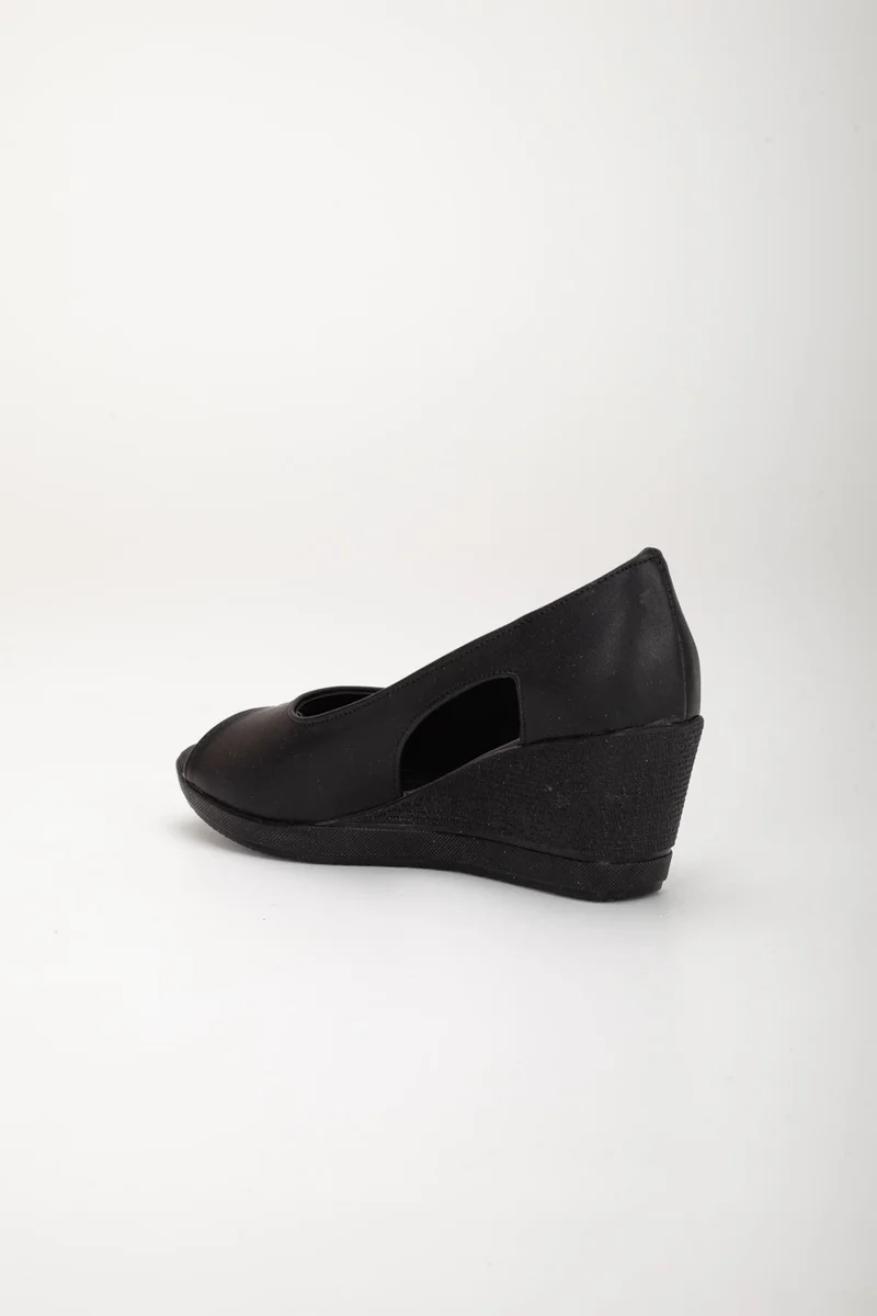 Dilimler Ayakkabı Slices Shoes Wedge Sole Open Toe Orthopedic Artificial Leather Black Women's Wedge Heel Shoes