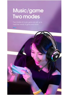 Generic Gaming Headset Wired Double-channel Desktop Computer Laptop  with Mic Voice Headset Headphones, 50MM Speaker Unit, 7-Color Breathing Light, and 360° Omnidirectional Mic(Black)  - Image 2