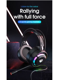 Generic Gaming Headset Wired Double-channel Desktop Computer Laptop  with Mic Voice Headset Headphones, 50MM Speaker Unit, 7-Color Breathing Light, and 360° Omnidirectional Mic(Black)  - Image 4