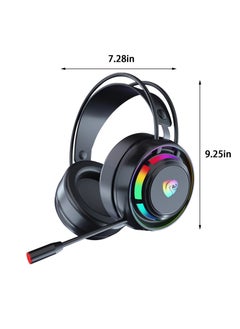 Gaming Headset Wired Double-channel Desktop Computer Laptop  with Mic Voice Headset Headphones, 50MM Speaker Unit, 7-Color Breathing Light, and 360° Omnidirectional Mic(Black) - pzsku/ZF41D7C34A61308035F23Z/45/_/1740036651/89780cf6-5fe8-40be-8bfc-fca4016114bc