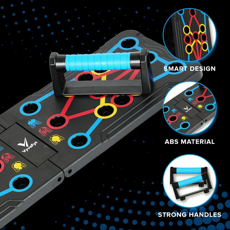 Vyva Fyt Solid Push-Up Board 15-in-1 Home Workout Equipment Multi-Functional Push Up bar Stand System for Chest, Arms, Strength Training, Muscle Building, Fat Burning Professional Fitness Equipment gym giff for Men & Women(Blue Handles) - Image 3