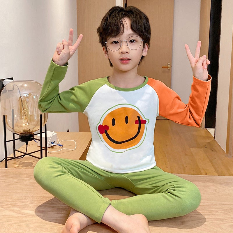 Childrens Underwear suit Cotton Middle and Large Childrens Home Clothes Boys Cotton Pajamas Boys Spring and Autumn Warm Autumn Clothes and Pants 45011# 