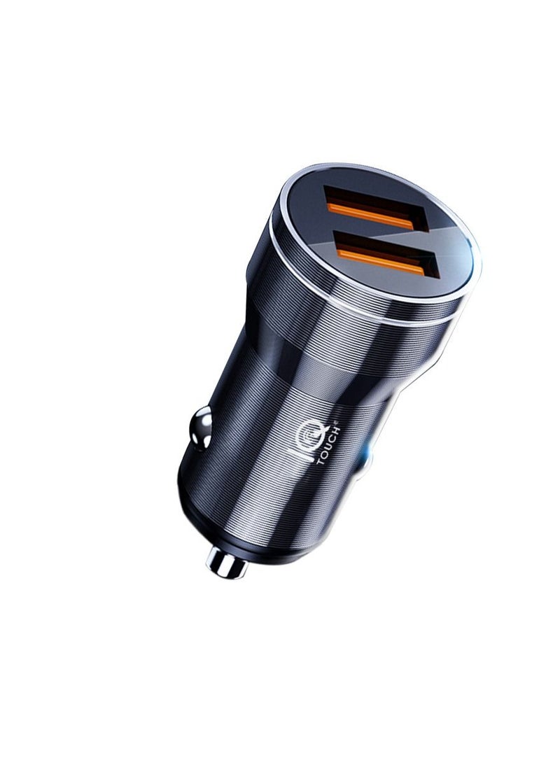 IQ TOUCH IQ TOUCH Powerdrive2، شاحن سيارة سريع بقوة 3.1 أمبير، منفذي USB، ألومنيوم، أسود 