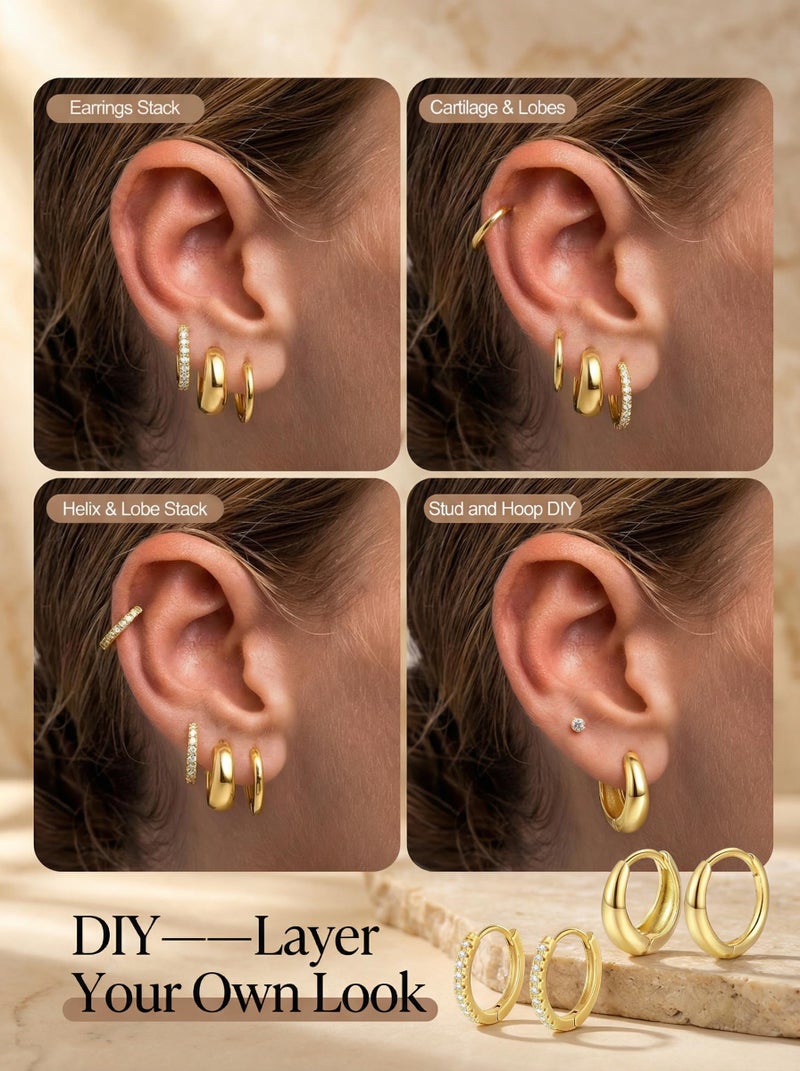 YEEZII 9 Pairs Gold Huggie Hoop Earrings Sets for Women, 14K Gold Plated Small Hoop Earring Sets for Multiple Piercing, Cute Small Tiny Lightweight Earrings for Sensitive Ears Everyday - Image 5