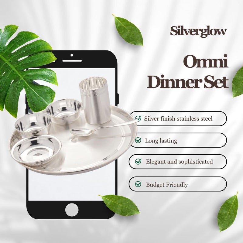 Silver Glow طقم أدوات المائدة الفاخرة من الفولاذ المقاوم للصدأ الفضي من سيلفركلو Omni مكون من 6 قطع طقم عشاء فضي مثالي للمنزل والمطاعم والهدايا وحفلات الزفاف عنصر فضي نقي - Image 2