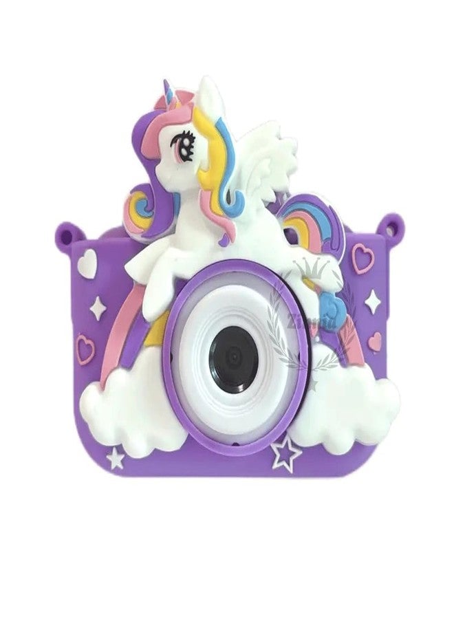 Zinnia Digital Camera for Girs & Boys, 13 MP Camera for HD Photo & 720p Video Recoding Dual Digital Camera Toy for Kids, Unicorn Design Silicone Cover Mini Camera for Kids (Irish Purple) - Image 1