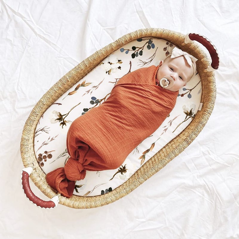 GRSSDER Stretchy Ultra Soft Fitted Bassinet Sheet Set 3 Pack, Universal Fit for Bassinets Baby Cradle Moses Basket Oval Rectangle Mattress Safe and Snug, Stylish Pretty Flora for Baby, Beige - Image 5