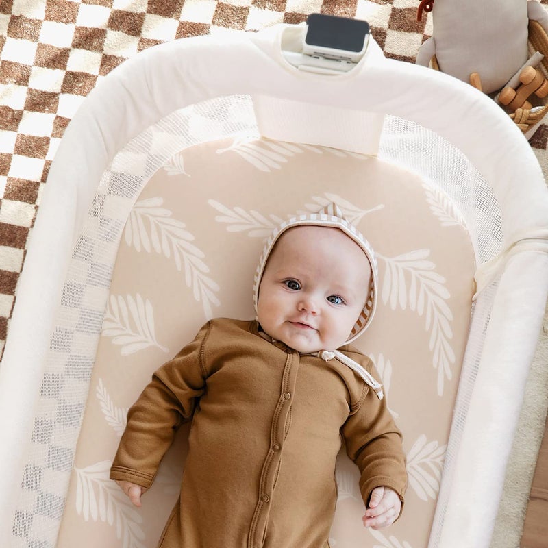 GRSSDER Stretchy Ultra Soft Fitted Bassinet Sheet Set 3 Pack, Universal Fit for Bassinets Baby Cradle Moses Basket Oval Rectangle Mattress Safe and Snug, Stylish Pretty Flora for Baby, Beige - Image 3