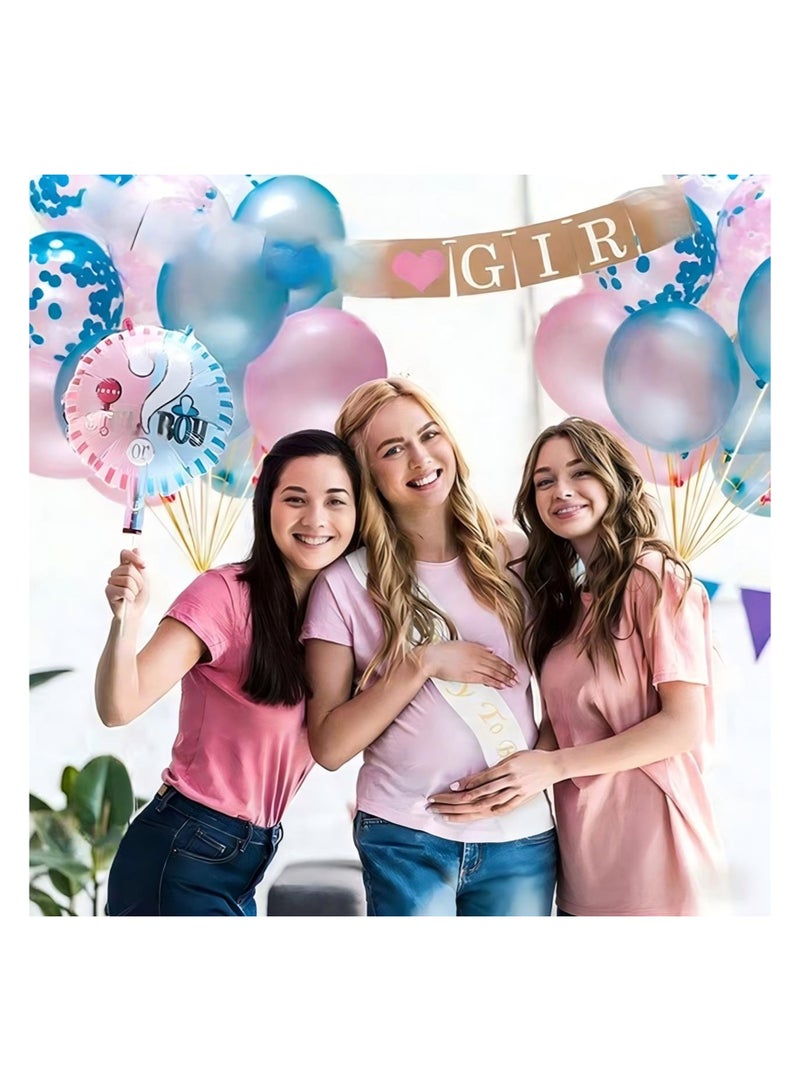 Baby Gender Reveal Party Set – Complete 200-Piece Decorations Kit with Balloons Confetti Banner Photo Props – Boy or Girl Pink Blue Themed – Mommy to Be Sash – Baby Shower Supplies - Image 5
