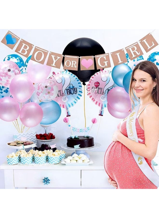Baby Gender Reveal Party Set – Complete 200-Piece Decorations Kit with Balloons Confetti Banner Photo Props – Boy or Girl Pink Blue Themed – Mommy to Be Sash – Baby Shower Supplies - Image 1