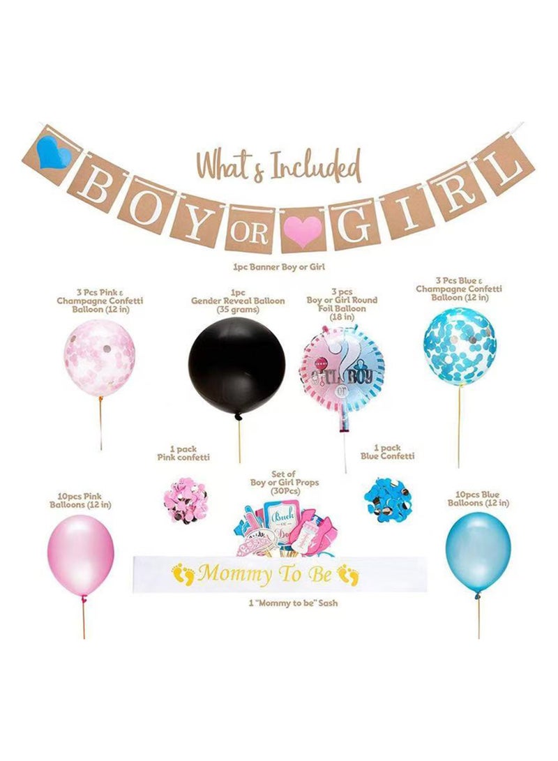 Baby Gender Reveal Party Set – Complete 200-Piece Decorations Kit with Balloons Confetti Banner Photo Props – Boy or Girl Pink Blue Themed – Mommy to Be Sash – Baby Shower Supplies - Image 2