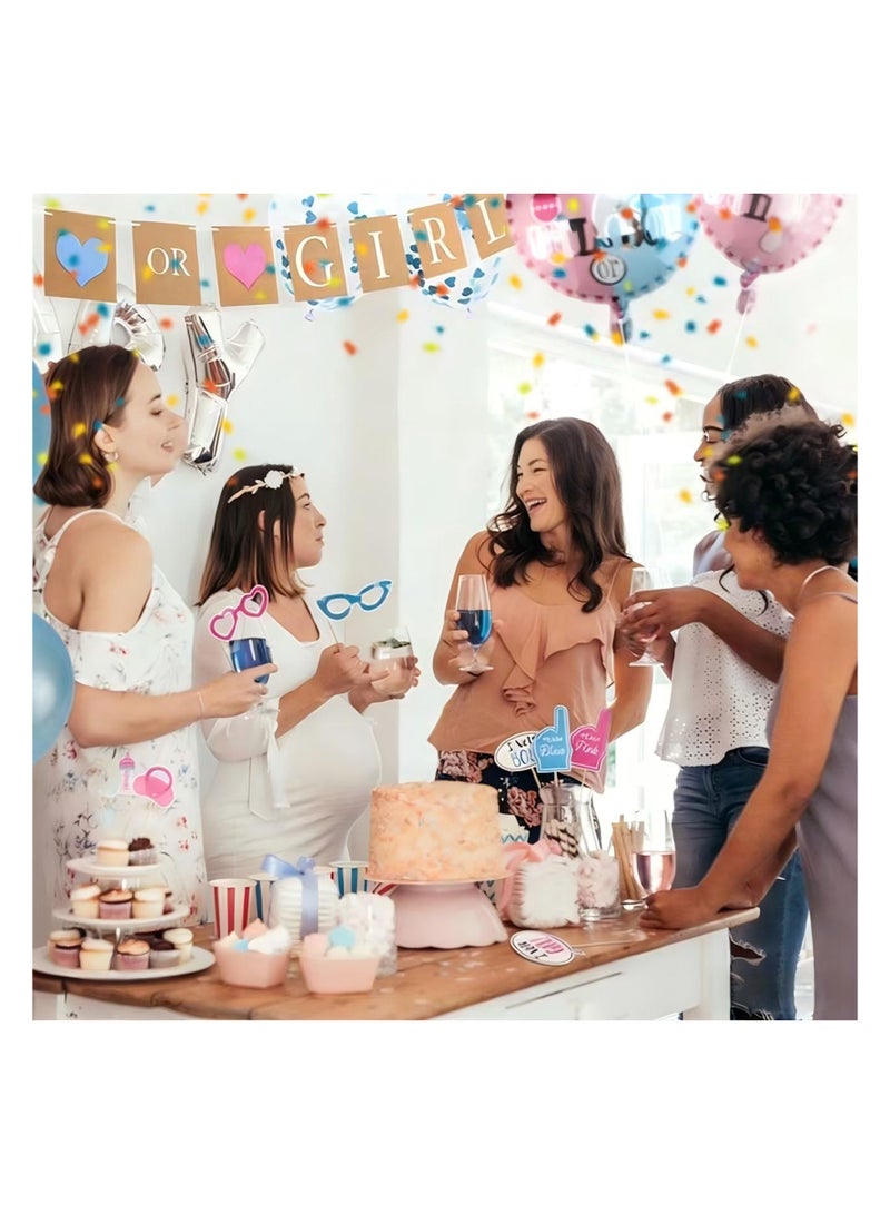 Baby Gender Reveal Party Set – Complete 200-Piece Decorations Kit with Balloons Confetti Banner Photo Props – Boy or Girl Pink Blue Themed – Mommy to Be Sash – Baby Shower Supplies - Image 3