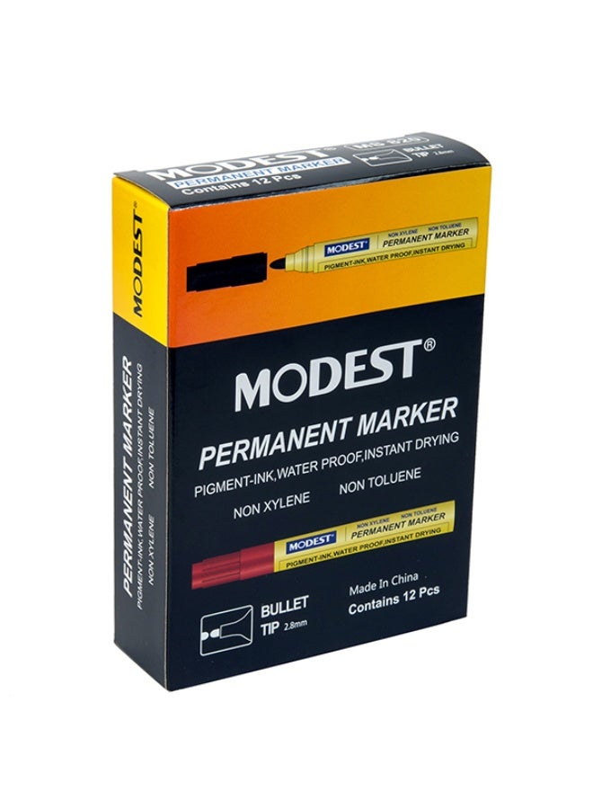 MODEST MODEST Permanent Marker Red – Rounded Tip – Pack of 12  - Image 1