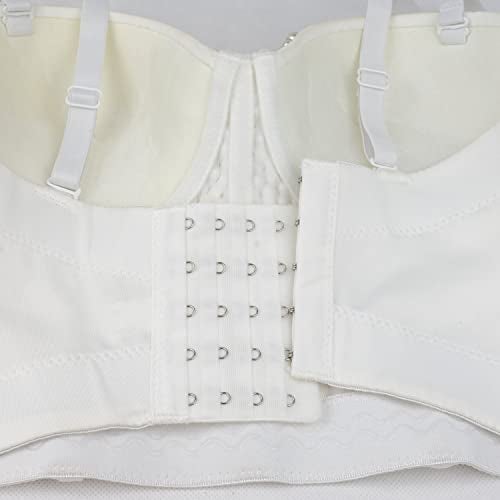 ELLACCI Sexy Pearls Beaded Rhinestone Bustier Crop Top Push up Corset Top with Detachable Straps White Large - Image 5
