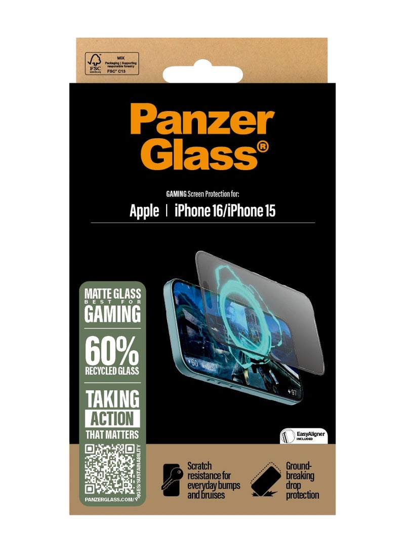 PanzerGlass حماية شاشة زجاجية غير لامعة من PanzerGlass® لجهاز Apple iPhone 16، EasyAligner، مضادة للتوهج ومضادة لبصمات الأصابع، زجاج مقسى، حساسية لمسية عالية، سطح سلس للغاية - Image 3