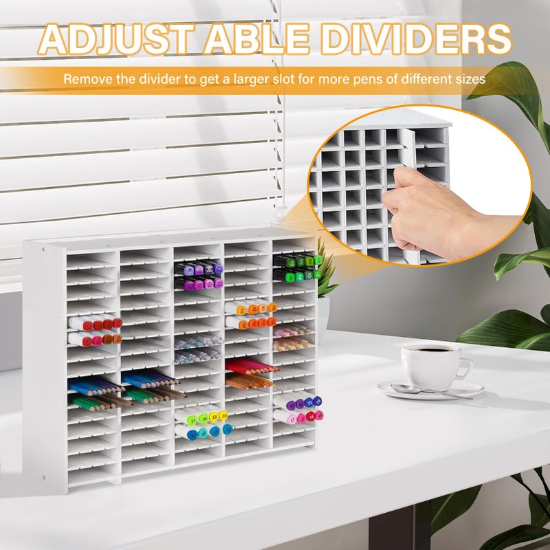 Yrangee Marker Organizer, 300 Slots Marker Holder Organizer, Marker Storage with Divider Art Marker Rack for Pens Colored Pencils Art Brushes Adjustable Pencil Holder for Desk Organizer - Image 2