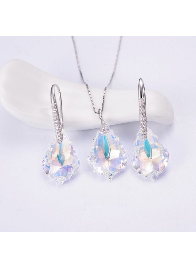 EleQueen 925 Sterling Silver CZ Baroque Drop Pendant Necklace Dangle Earrings Set Made with Austrian Crystal, Sterling Silver Cubic Zirconia Austrian Crystal, Cubic Zirconia, - Image 3