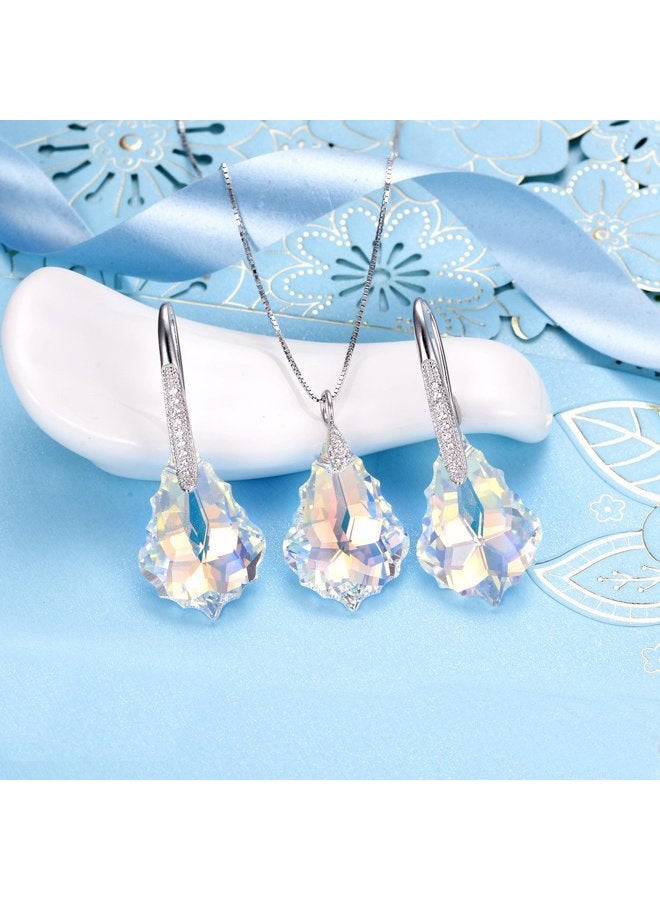 EleQueen 925 Sterling Silver CZ Baroque Drop Pendant Necklace Dangle Earrings Set Made with Austrian Crystal, Sterling Silver Cubic Zirconia Austrian Crystal, Cubic Zirconia, - Image 2
