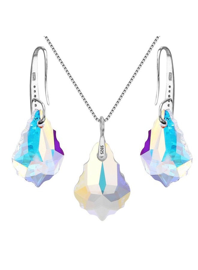 EleQueen 925 Sterling Silver CZ Baroque Drop Pendant Necklace Dangle Earrings Set Made with Austrian Crystal, Sterling Silver Cubic Zirconia Austrian Crystal, Cubic Zirconia, - Image 5