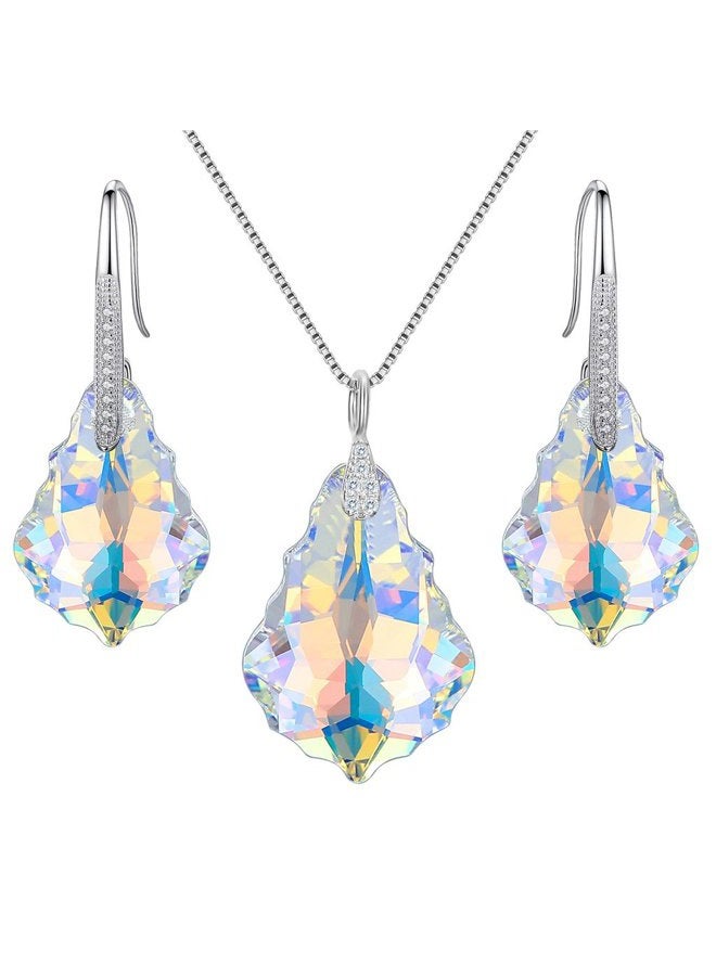 EleQueen 925 Sterling Silver CZ Baroque Drop Pendant Necklace Dangle Earrings Set Made with Austrian Crystal, Sterling Silver Cubic Zirconia Austrian Crystal, Cubic Zirconia, - Image 1