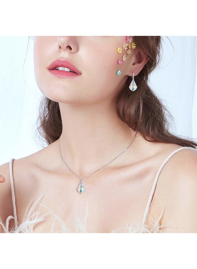 EleQueen 925 Sterling Silver CZ Baroque Drop Pendant Necklace Dangle Earrings Set Made with Austrian Crystal, Sterling Silver Cubic Zirconia Austrian Crystal, Cubic Zirconia, - Image 4