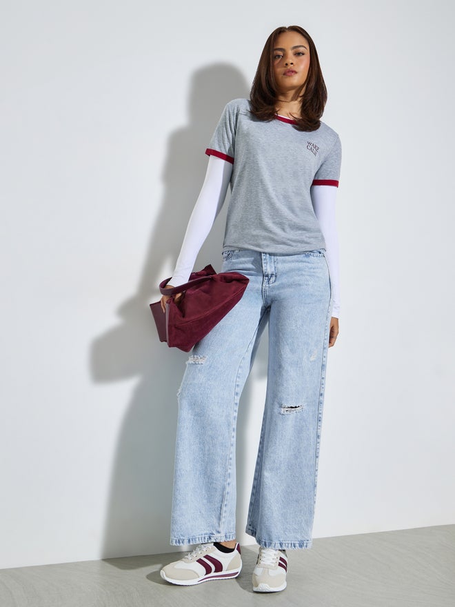 Styli Grey Contrast Trim Regular Fit T-Shirt - Image 2
