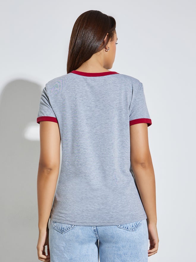 Styli Grey Contrast Trim Regular Fit T-Shirt - Image 5