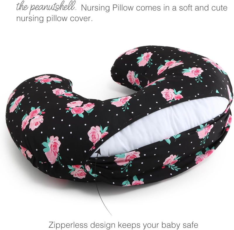 The Peanut Shell The Peanutshell Black Floral Nursing Pillow for Breastfeeding | Pillow & Nursing Pillow Cover for Baby Girls - Image 2