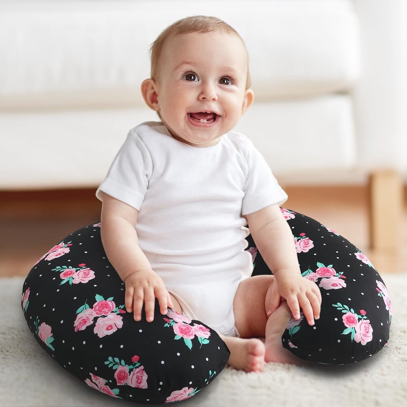 The Peanut Shell The Peanutshell Black Floral Nursing Pillow for Breastfeeding | Pillow & Nursing Pillow Cover for Baby Girls - Image 5
