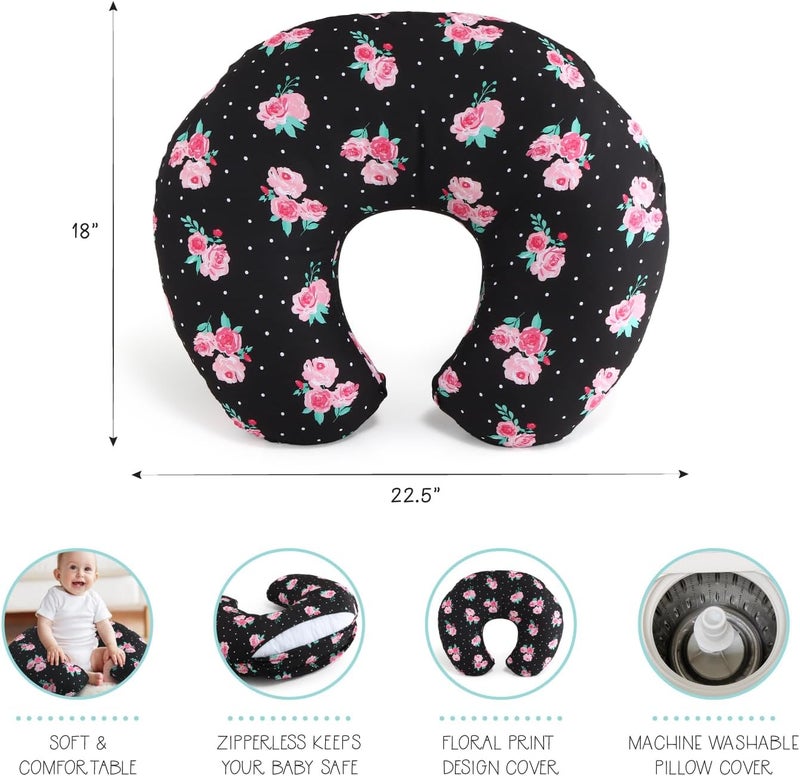 The Peanut Shell The Peanutshell Black Floral Nursing Pillow for Breastfeeding | Pillow & Nursing Pillow Cover for Baby Girls - Image 3