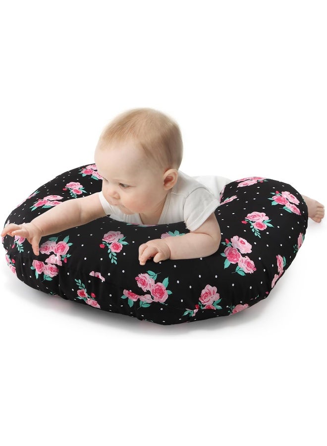 The Peanut Shell The Peanutshell Black Floral Nursing Pillow for Breastfeeding | Pillow & Nursing Pillow Cover for Baby Girls - Image 4