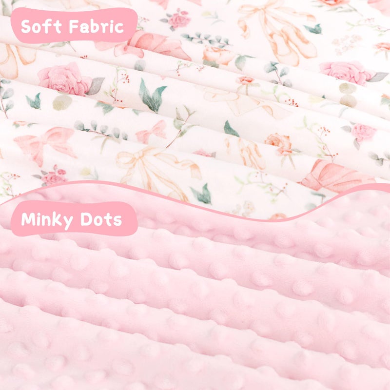 GFU Baby Blanket for Boys and Girls, Soft Minky Infant Receiving Blanket with Dotted Backing Double Layer, Newborn Toddler Bed Blanket with Pink Flowers, 30 x 40 Inch - Image 3
