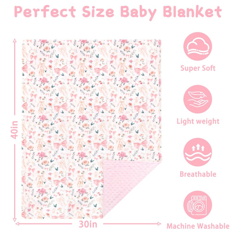 GFU Baby Blanket for Boys and Girls, Soft Minky Infant Receiving Blanket with Dotted Backing Double Layer, Newborn Toddler Bed Blanket with Pink Flowers, 30 x 40 Inch - Image 5
