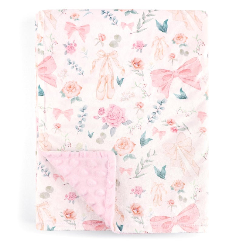 GFU Baby Blanket for Boys and Girls, Soft Minky Infant Receiving Blanket with Dotted Backing Double Layer, Newborn Toddler Bed Blanket with Pink Flowers, 30 x 40 Inch - Image 1