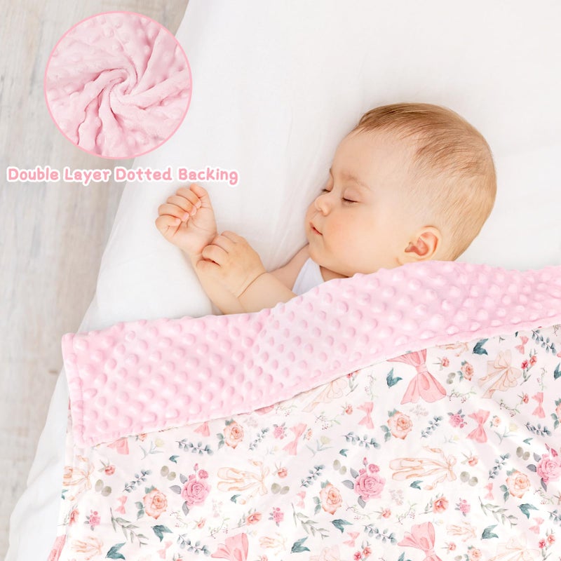 GFU Baby Blanket for Boys and Girls, Soft Minky Infant Receiving Blanket with Dotted Backing Double Layer, Newborn Toddler Bed Blanket with Pink Flowers, 30 x 40 Inch - Image 2