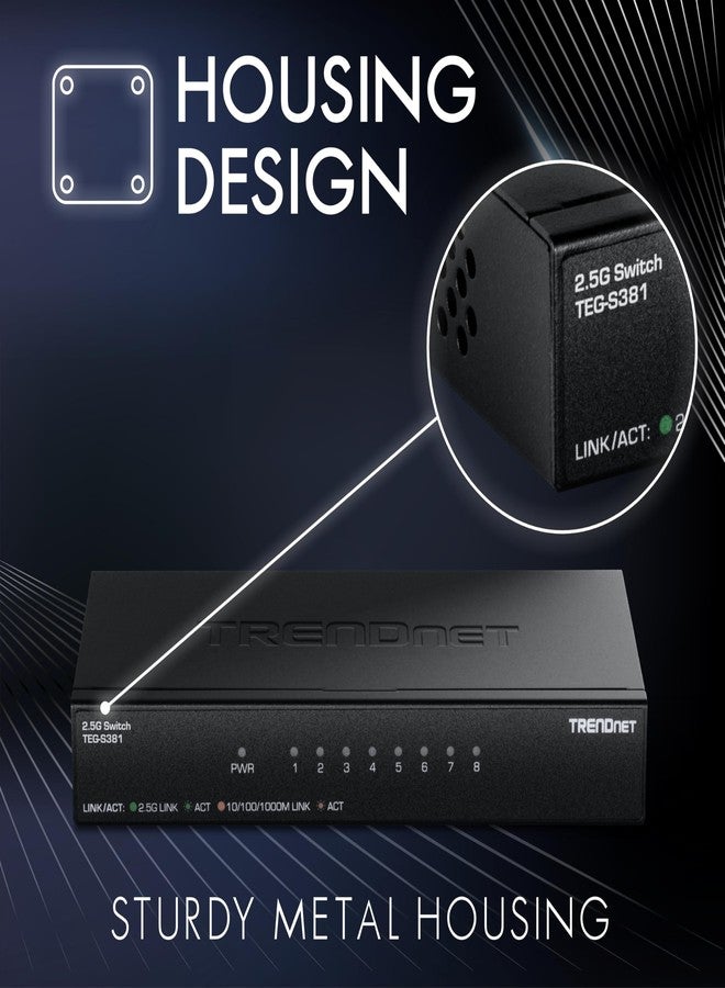 تريندنت مفتاح TRENDnet ذو 8 منافذ بسرعة 2.5 جيجابت، طراز TEG-S381، 8 منافذ RJ45 بسرعة 2.5 جيجابت، سرعة 40 جيجابت في الثانية، متوافق مع معايير NDAA وTAA، موزع إيثرنت - Image 2