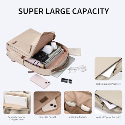 GOLF SUPAGS Stylish Laptop Backpack for Women Airline Approved Perfect for Work College and Travel MultiFunctional Casual Daypack Fits 14 Inch Notebook Apricot - Image 3