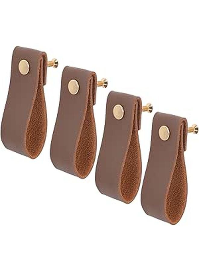Dark Brown Pu Leather Drawer Pull Handles 4pcs For Wardrobe Cabinet Doors Furniture Accessories - Image 1