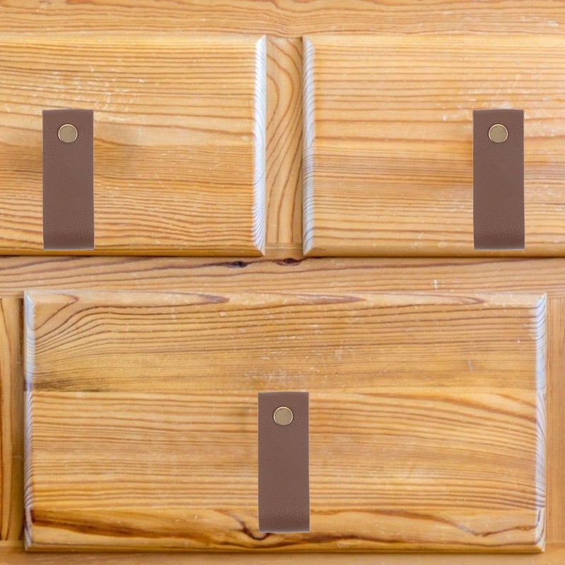 Dark Brown Pu Leather Drawer Pull Handles 4pcs For Wardrobe Cabinet Doors Furniture Accessories - Image 5