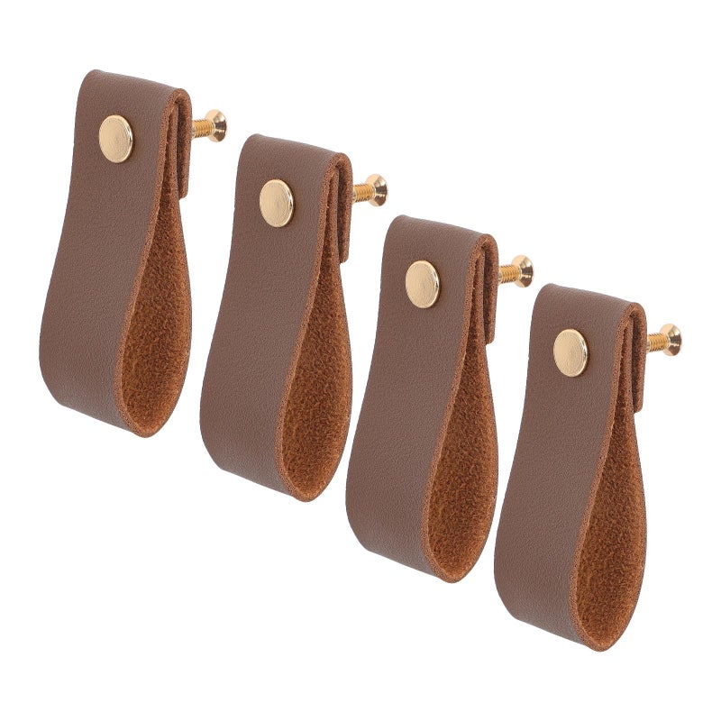 Dark Brown Pu Leather Drawer Pull Handles 4pcs For Wardrobe Cabinet Doors Furniture Accessories - Image 2