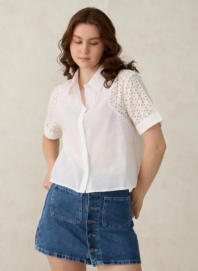 أوجيدر بلوزة قصيرة بأكمام بتفاصيل شيفلي