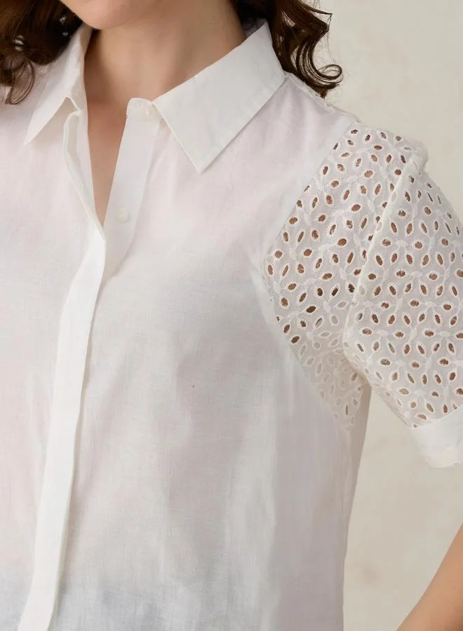 أوجيدر بلوزة قصيرة بأكمام بتفاصيل شيفلي