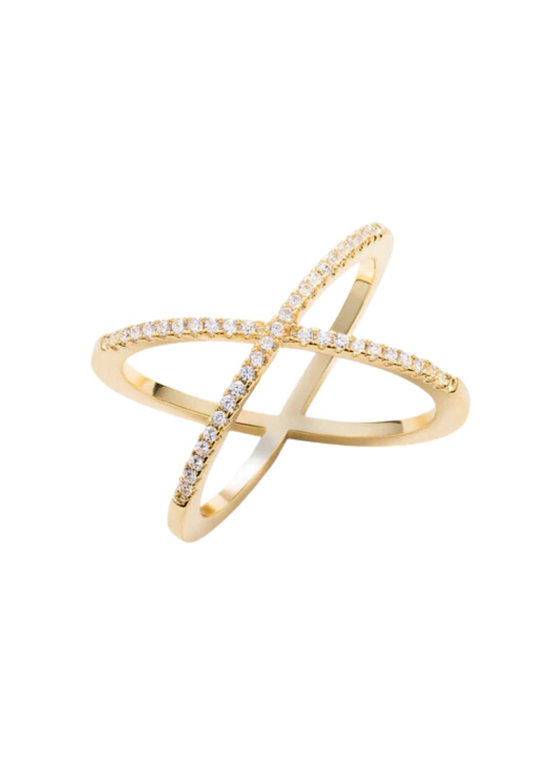 LAVEEN JEWELLERY 18k Gold and Rhodium Plated Ring | Crushed Ice Oval Cut Pavé Cross Ring | 925 Sterling Silver with 5A Cubic Zirconia Gemstone | Women Jewelry & Accessories  - Image 1