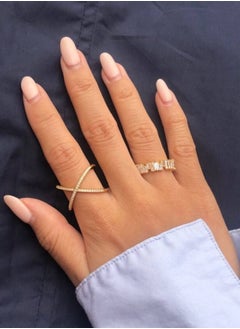 LAVEEN JEWELLERY 18k Gold and Rhodium Plated Ring | Crushed Ice Oval Cut Pavé Cross Ring | 925 Sterling Silver with 5A Cubic Zirconia Gemstone | Women Jewelry & Accessories  - Image 4
