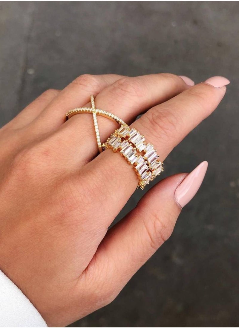 LAVEEN JEWELLERY 18k Gold and Rhodium Plated Ring | Crushed Ice Oval Cut Pavé Cross Ring | 925 Sterling Silver with 5A Cubic Zirconia Gemstone | Women Jewelry & Accessories  - Image 2