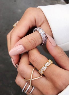 LAVEEN JEWELLERY 18k Gold and Rhodium Plated Ring | Crushed Ice Oval Cut Pavé Cross Ring | 925 Sterling Silver with 5A Cubic Zirconia Gemstone | Women Jewelry & Accessories  - Image 3