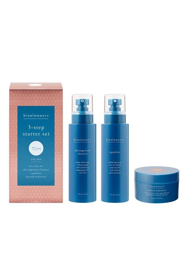 Bioelements 3-Step Starter Set: Oily Skin - Includes Decongestant Cleanser, Equalizer Toner & Beyond Hydration Moisturizer - Vegan, Gluten Free - Never Tested on Animals - Image 1