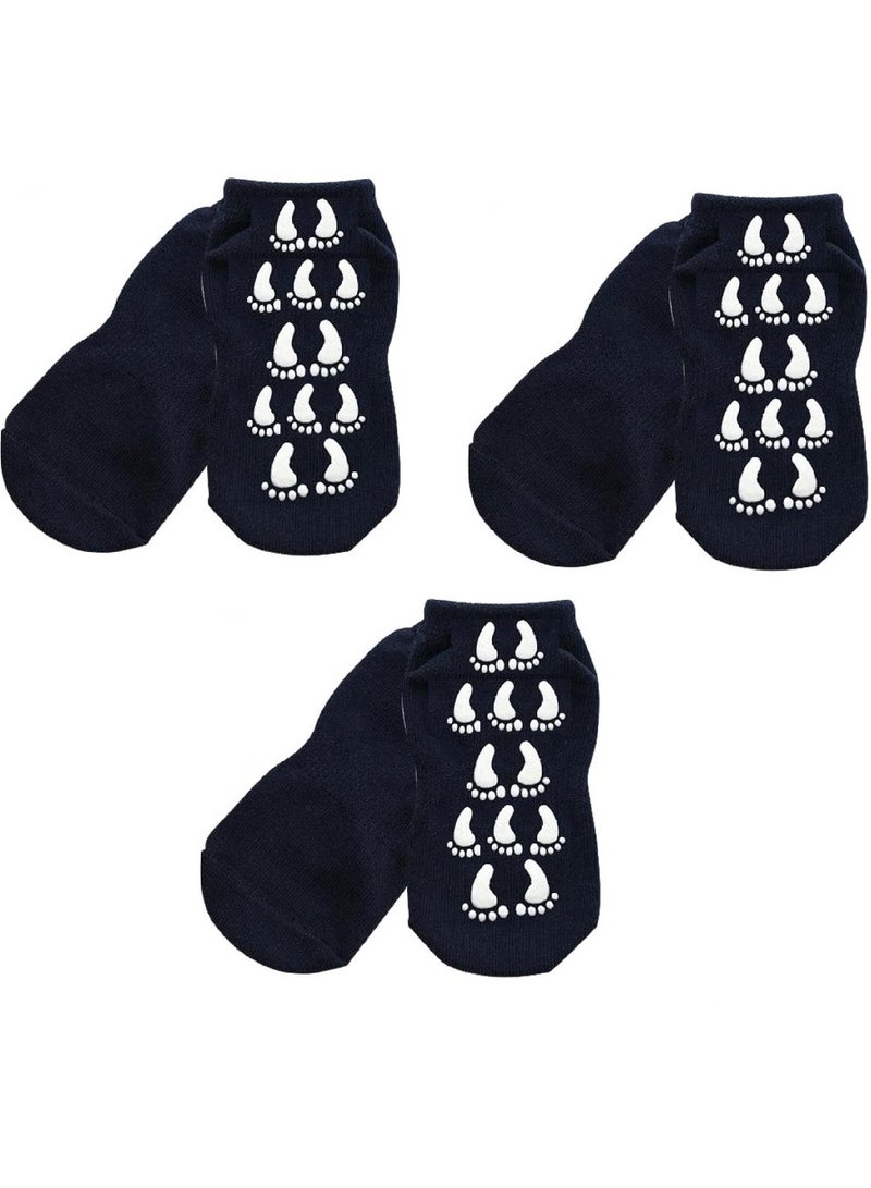 AIWANTO 3 Pairs Anti Slip Children Socks Breathable Baby (Dark Blue) - Image 1