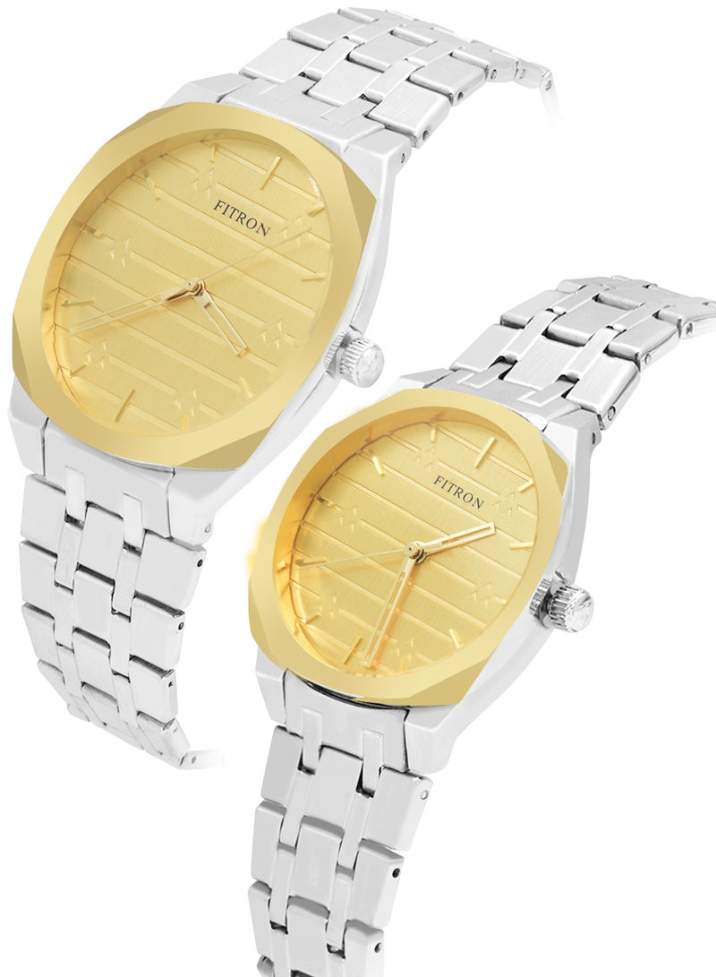 Fitron Quartz Analog Silver Brand Couple Set Watch For Men and Women - Image 2